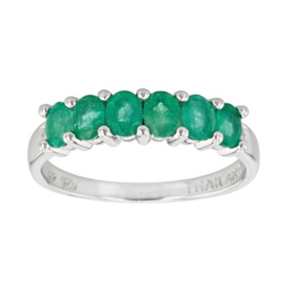 Emerald & Diamond Accent Sterling Silver Band Ring Size 5